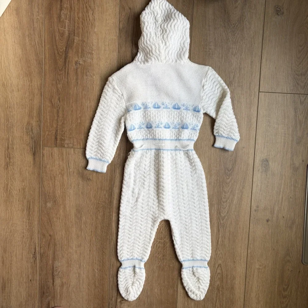 Vintage 3-6M Mother Time Sweater Bodysuit with Hood / Primitive Footie Footed